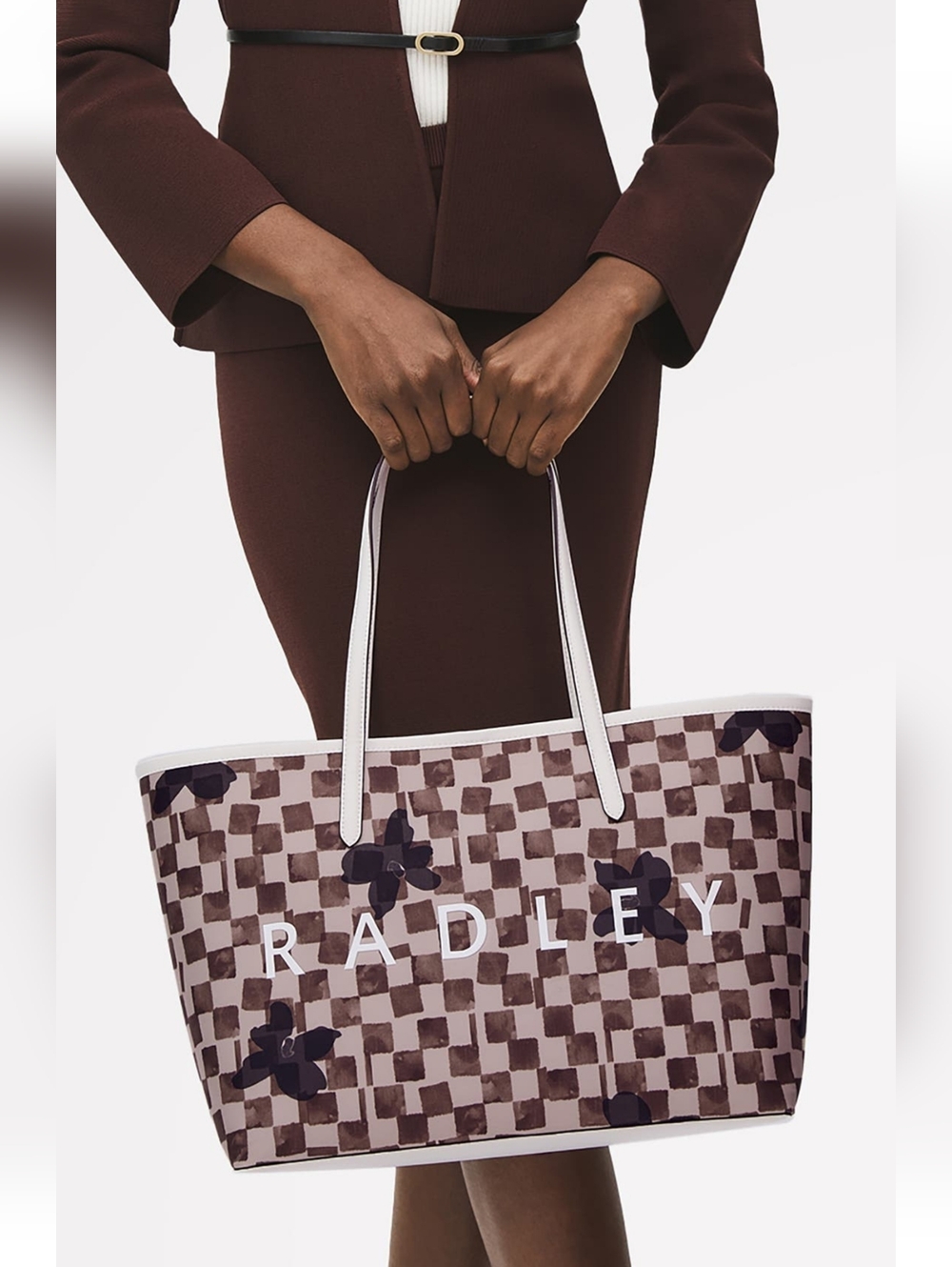 Radley London Large Purse Check Floral Brown Tote Bag in Brown